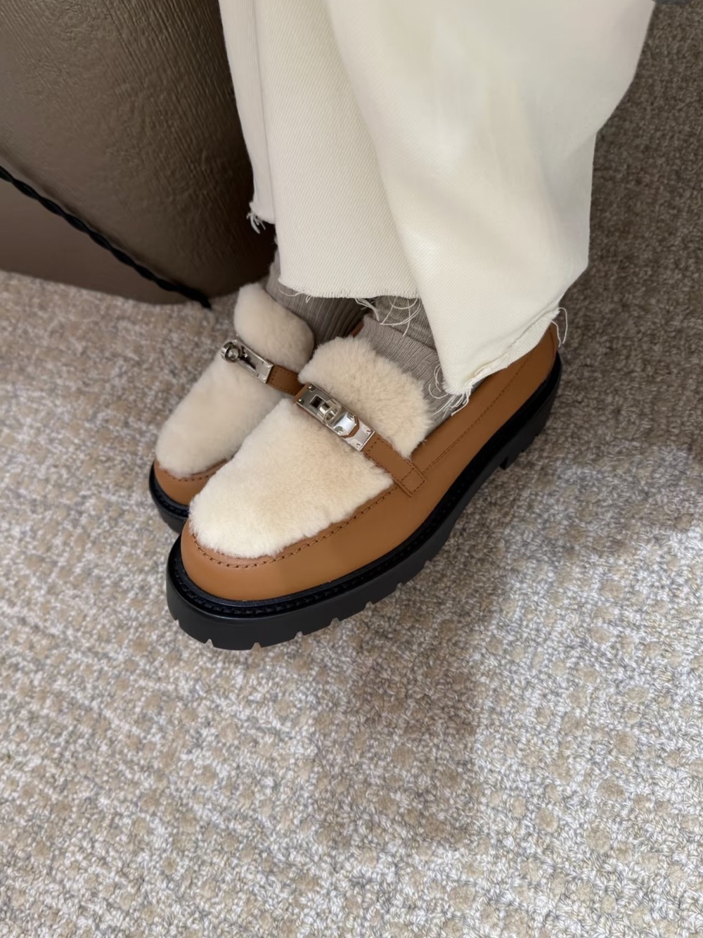 Hermes Icone Shearling Loafers